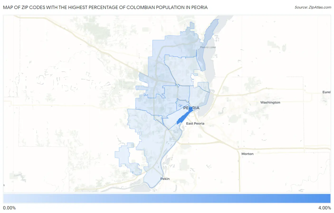 Zip Codes with the Highest Percentage of Colombian Population in Peoria Map