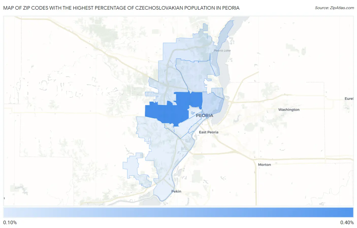 Zip Codes with the Highest Percentage of Czechoslovakian Population in Peoria Map