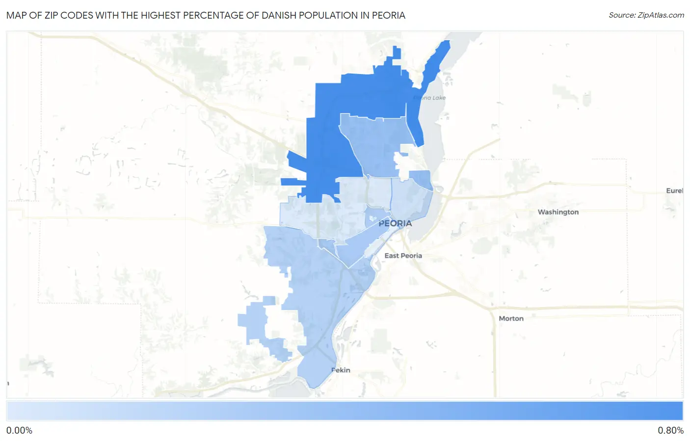 Zip Codes with the Highest Percentage of Danish Population in Peoria Map