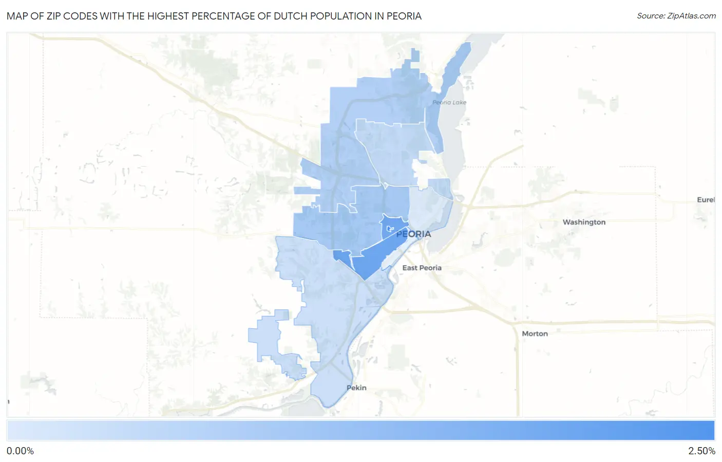 Zip Codes with the Highest Percentage of Dutch Population in Peoria Map