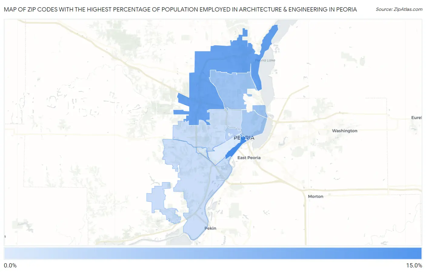 Zip Codes with the Highest Percentage of Population Employed in Architecture & Engineering in Peoria Map