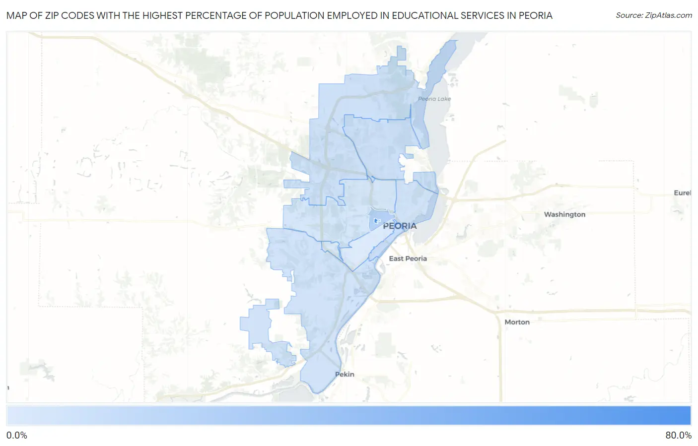 Zip Codes with the Highest Percentage of Population Employed in Educational Services in Peoria Map