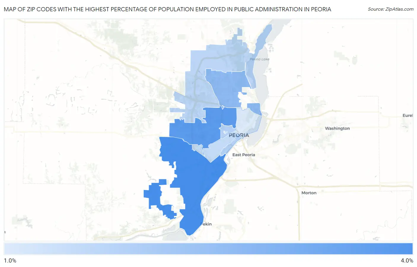 Zip Codes with the Highest Percentage of Population Employed in Public Administration in Peoria Map