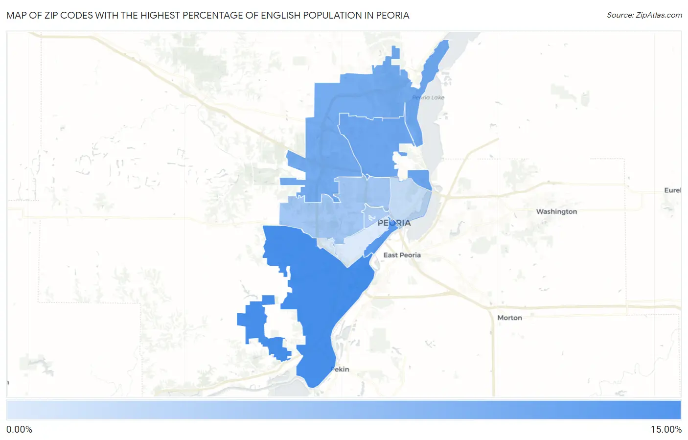 Zip Codes with the Highest Percentage of English Population in Peoria Map