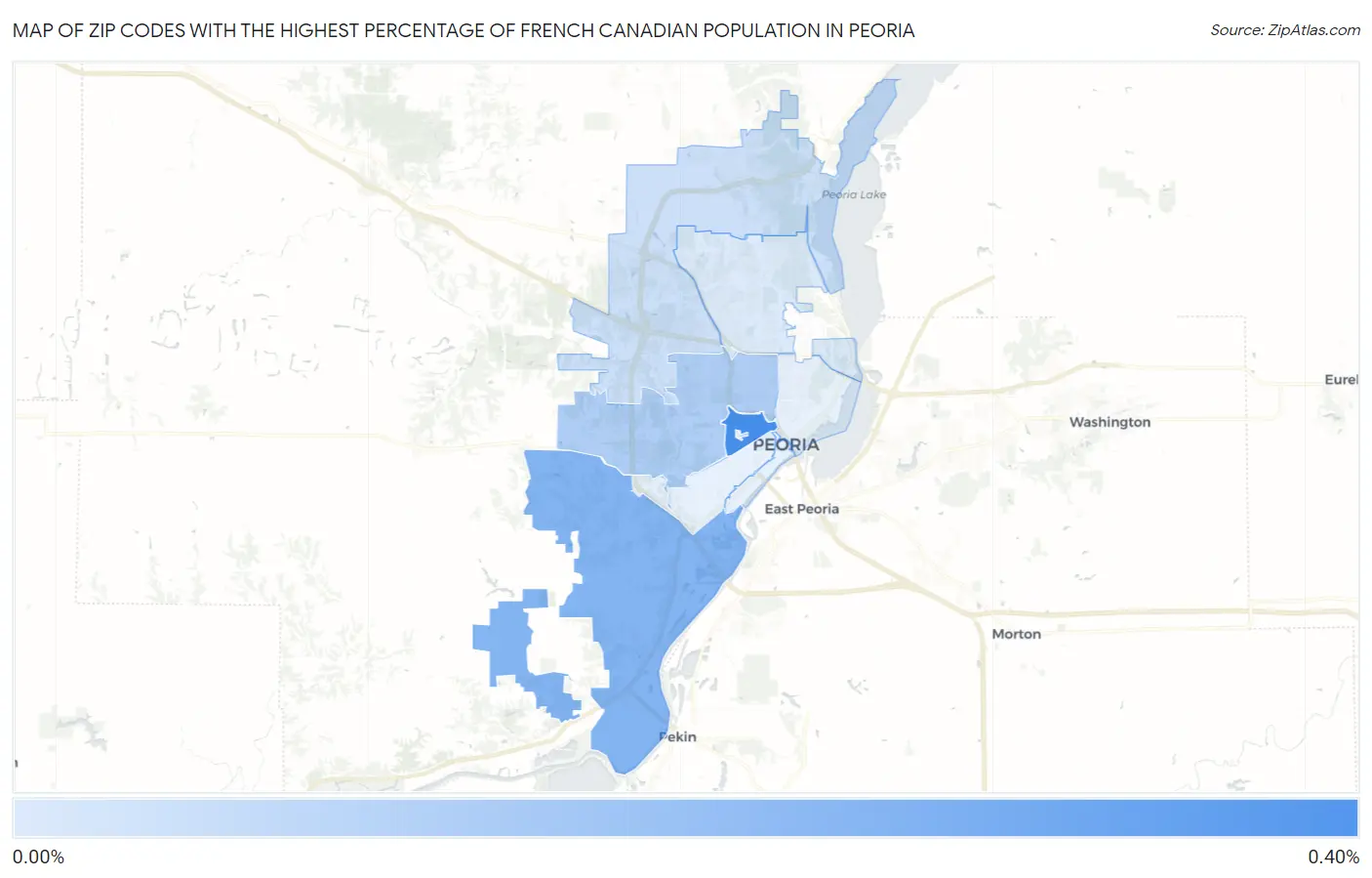 Zip Codes with the Highest Percentage of French Canadian Population in Peoria Map