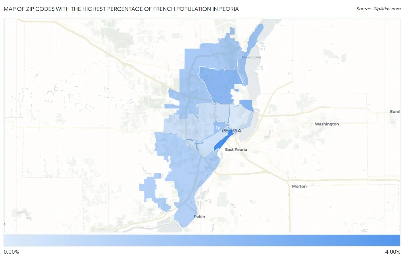 Zip Codes with the Highest Percentage of French Population in Peoria Map