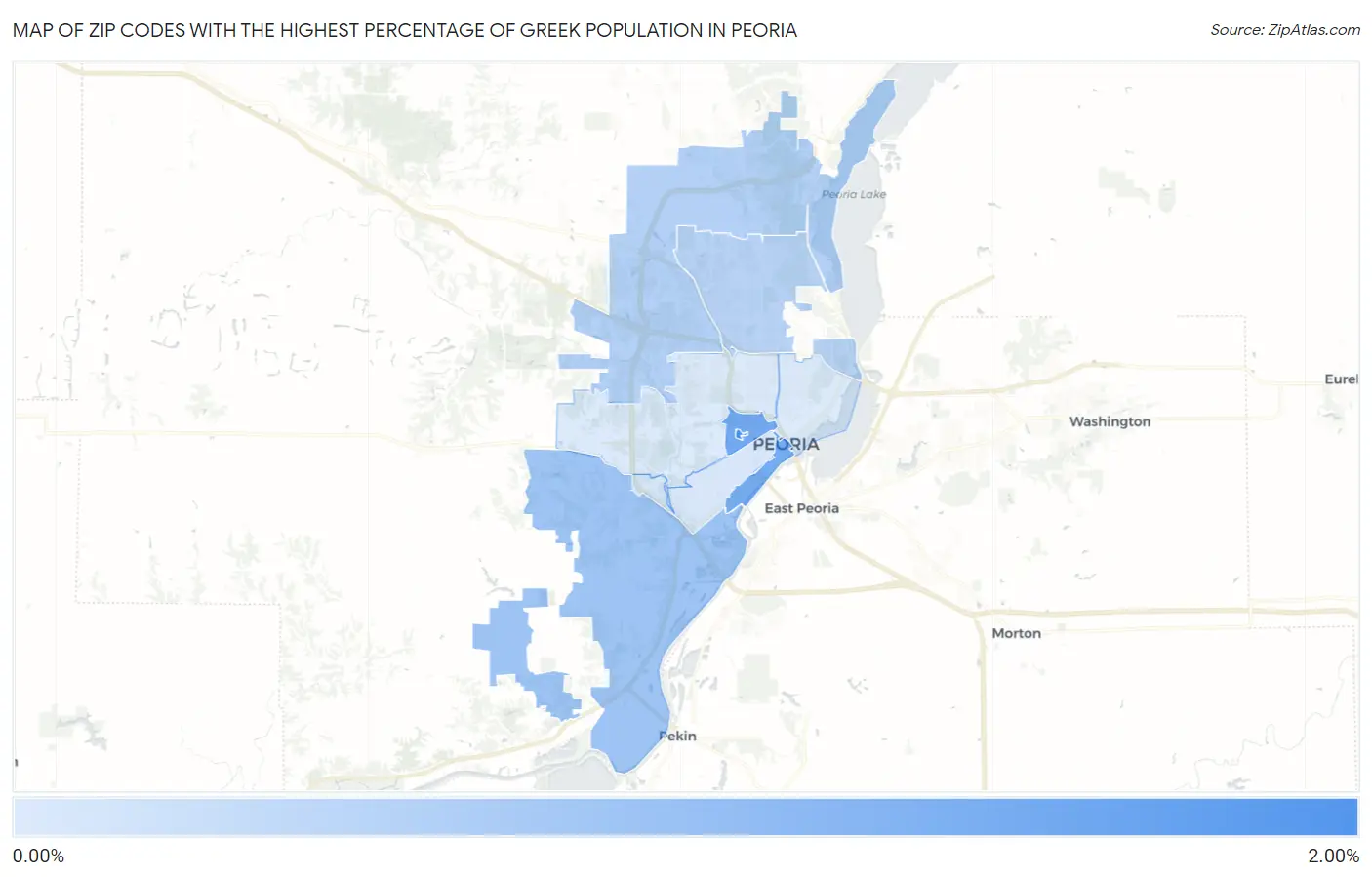 Zip Codes with the Highest Percentage of Greek Population in Peoria Map