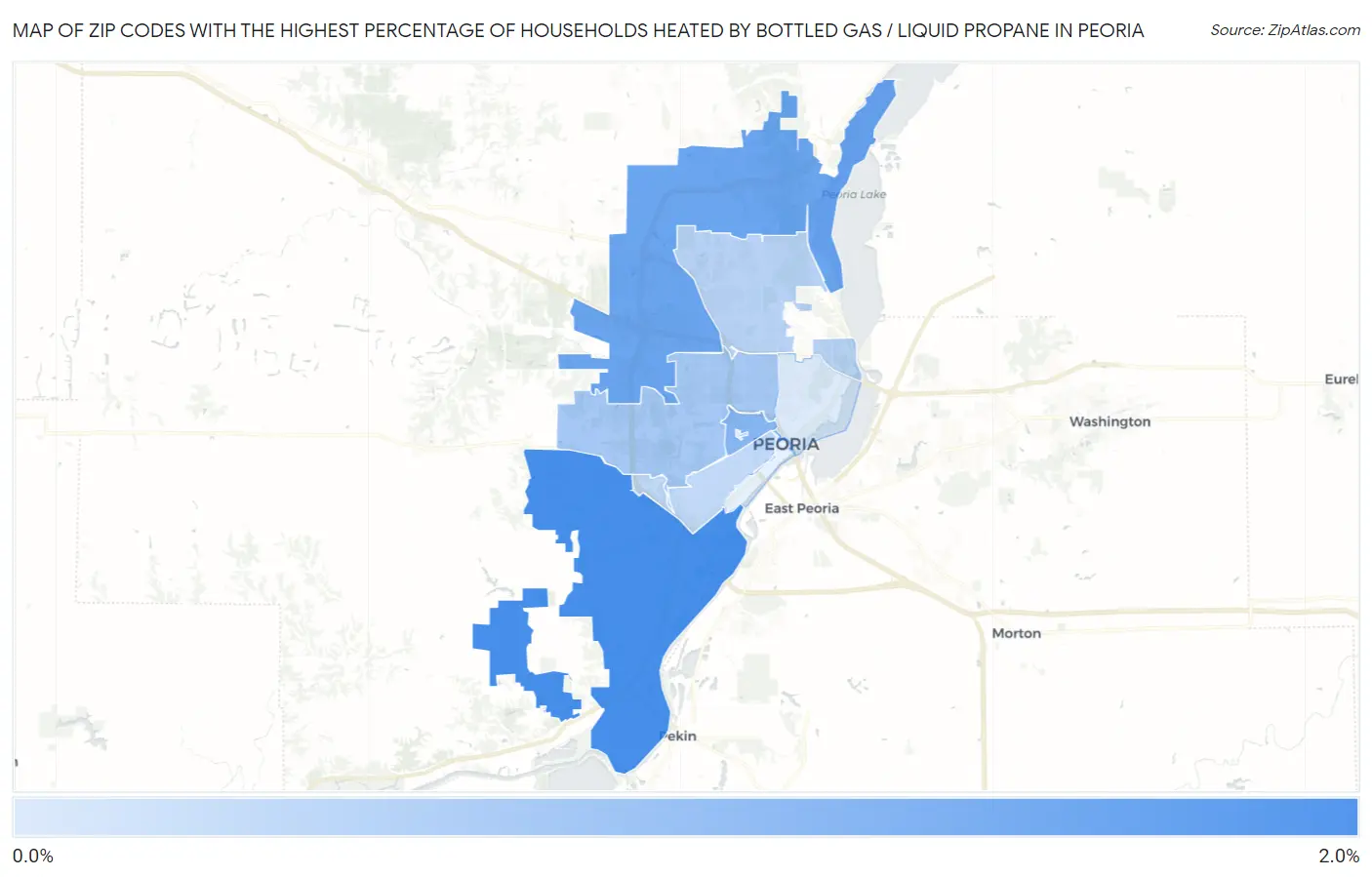 Zip Codes with the Highest Percentage of Households Heated by Bottled Gas / Liquid Propane in Peoria Map