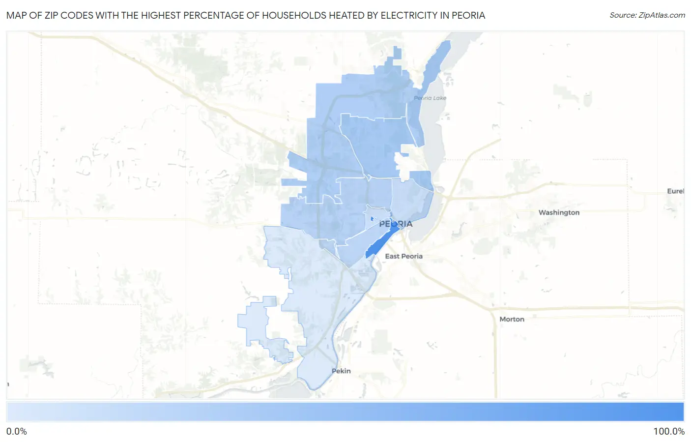 Zip Codes with the Highest Percentage of Households Heated by Electricity in Peoria Map