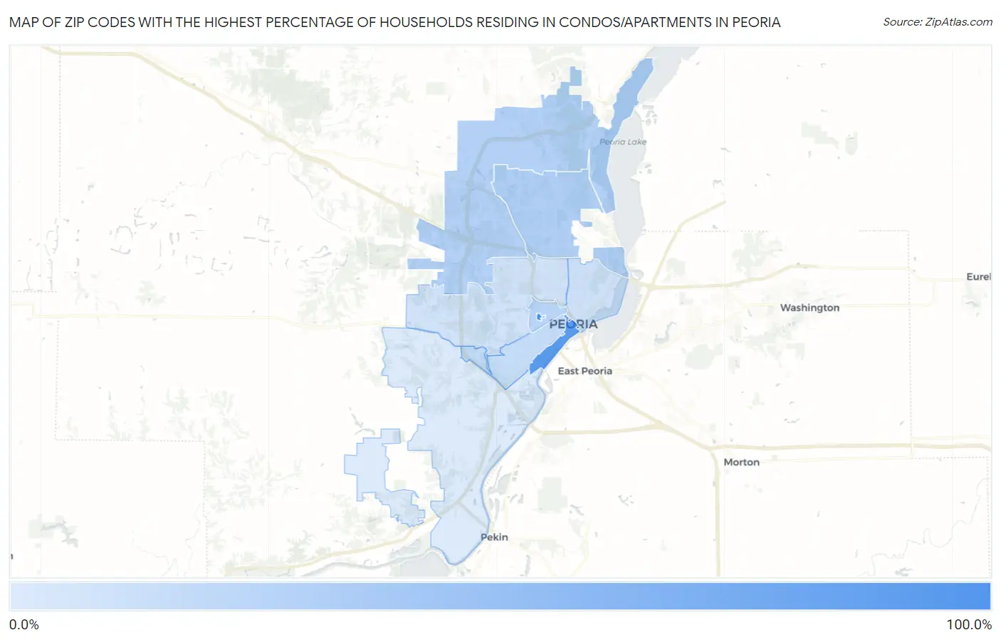 Zip Codes with the Highest Percentage of Households Residing in Condos/Apartments in Peoria Map