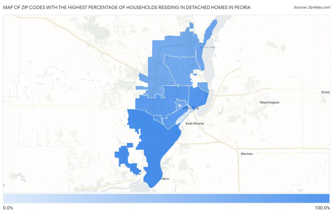 Zip Codes with the Highest Percentage of Households Residing in Detached Homes in Peoria Map