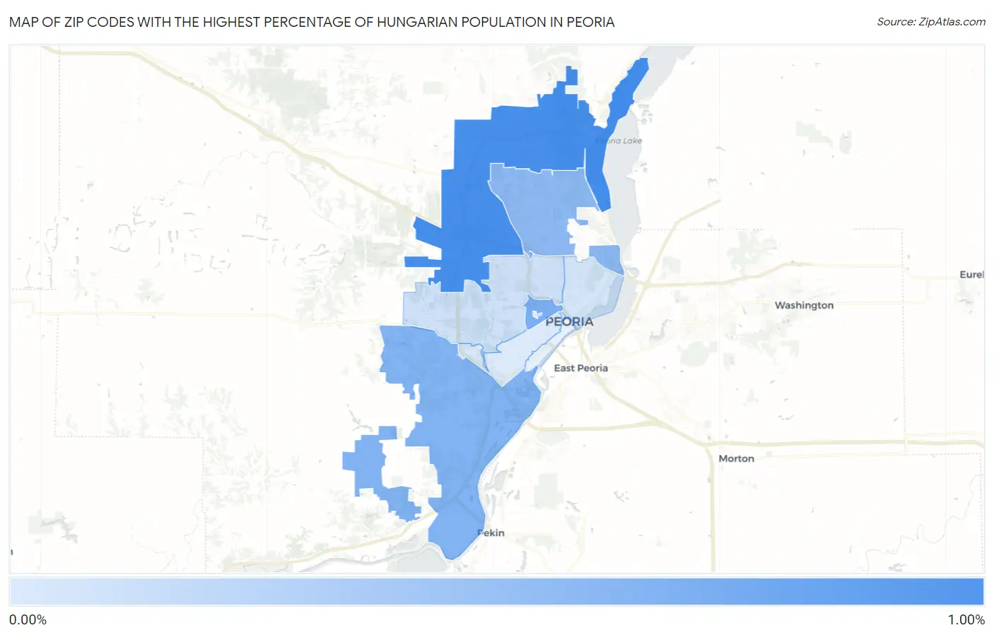 Zip Codes with the Highest Percentage of Hungarian Population in Peoria Map