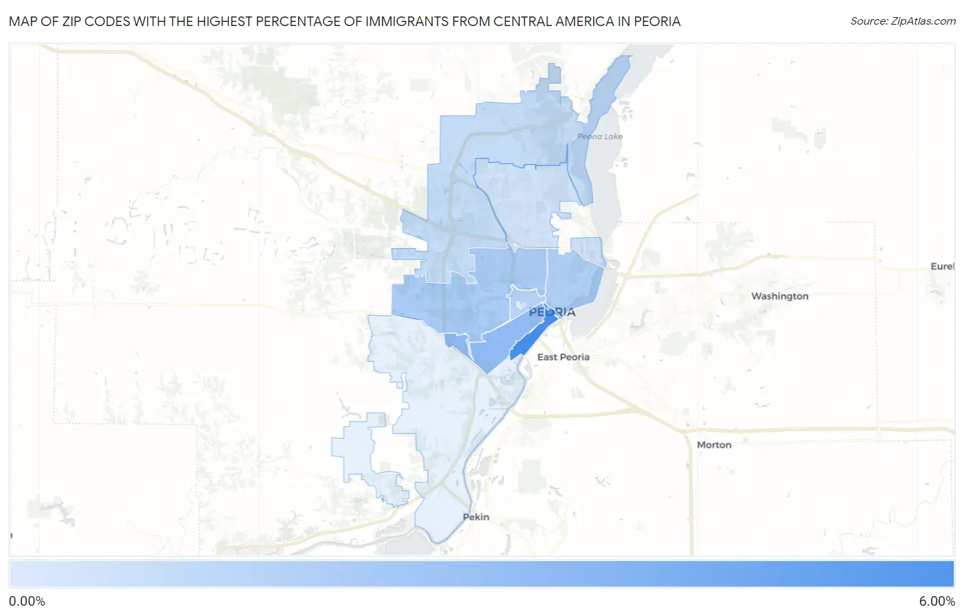 Zip Codes with the Highest Percentage of Immigrants from Central America in Peoria Map
