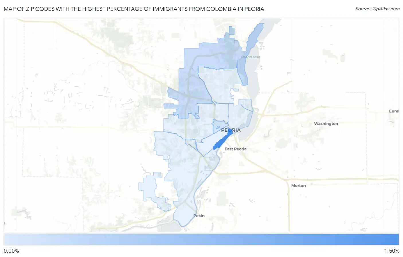 Zip Codes with the Highest Percentage of Immigrants from Colombia in Peoria Map