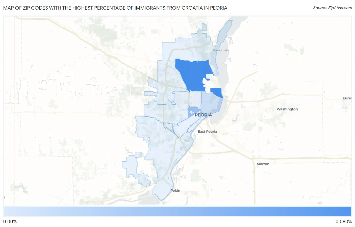 Zip Codes with the Highest Percentage of Immigrants from Croatia in Peoria Map