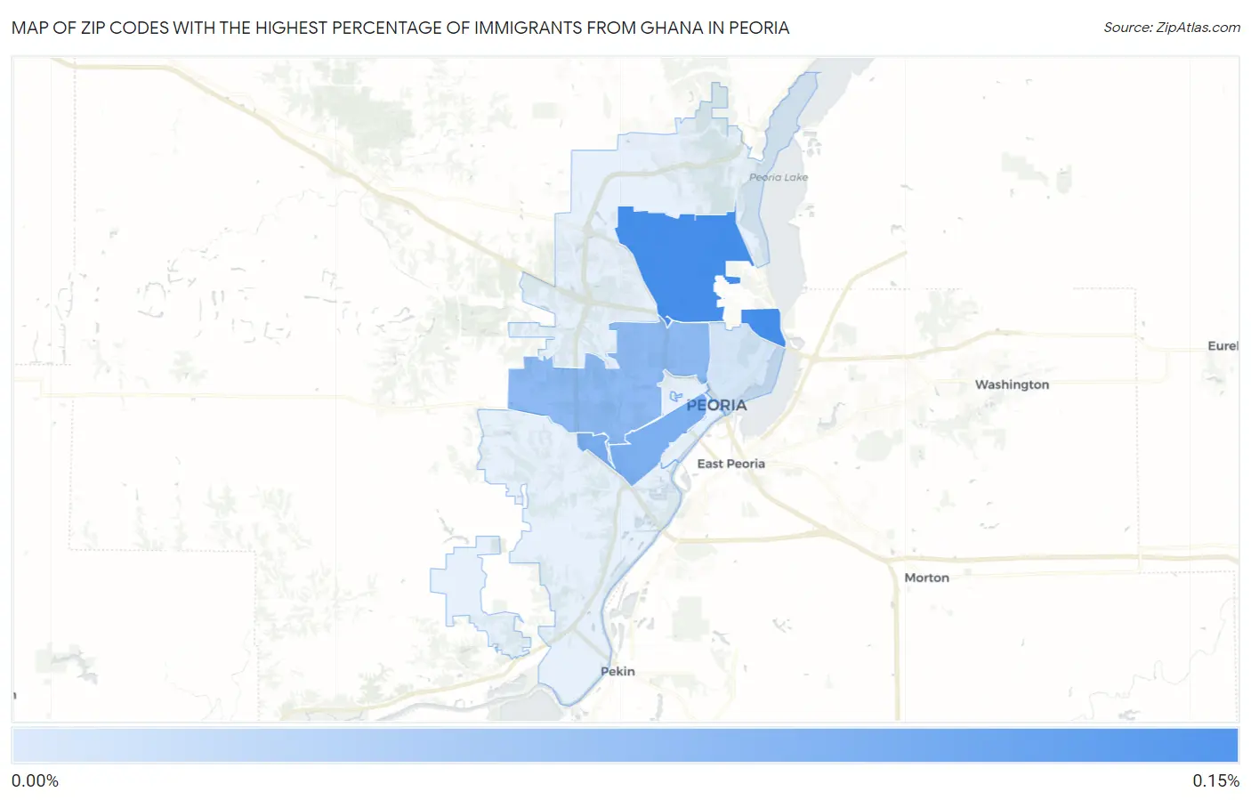 Zip Codes with the Highest Percentage of Immigrants from Ghana in Peoria Map