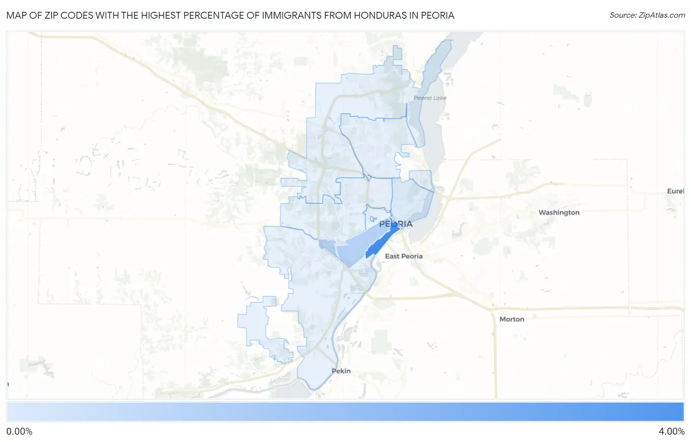 Zip Codes with the Highest Percentage of Immigrants from Honduras in Peoria Map
