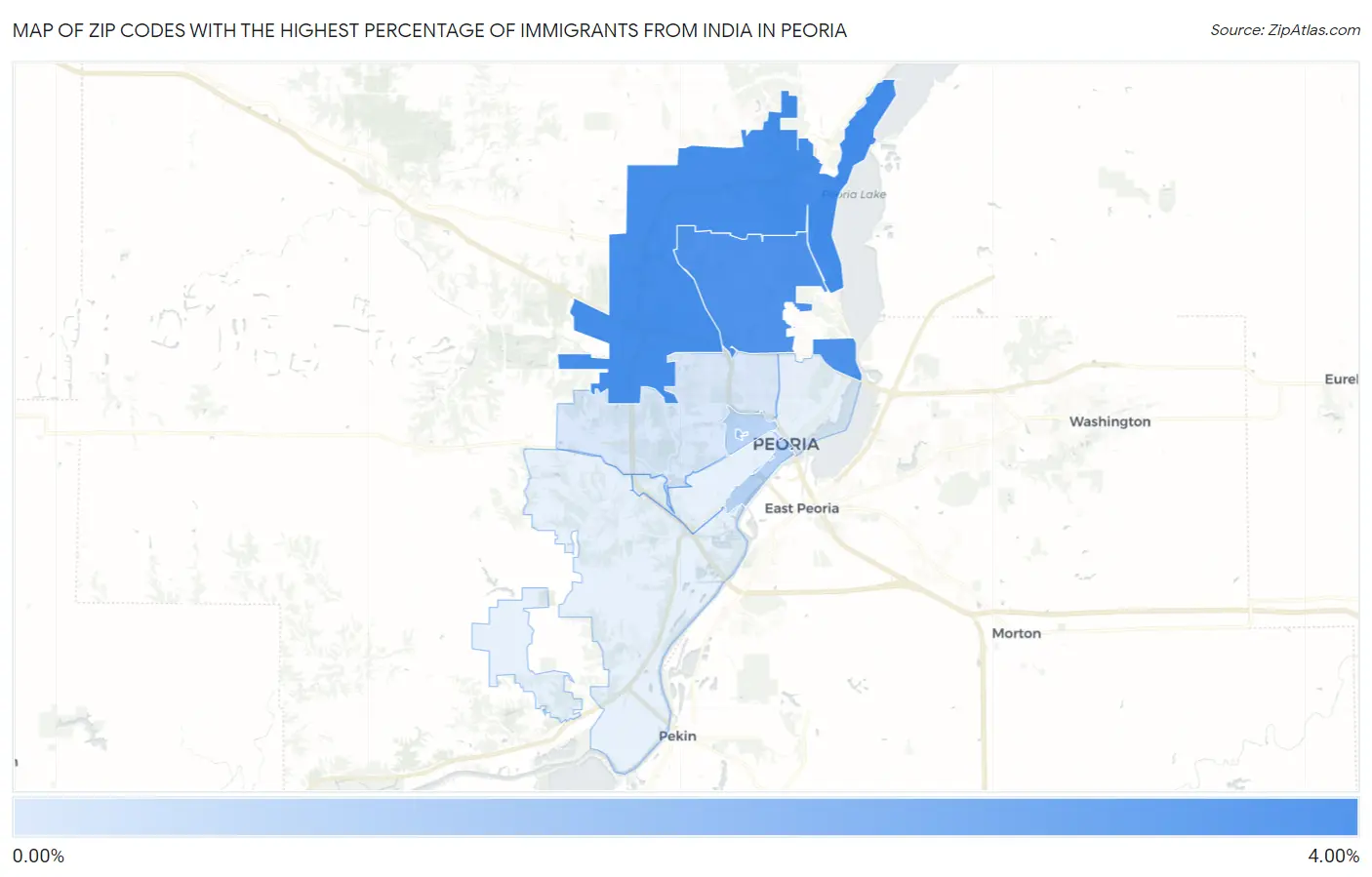 Zip Codes with the Highest Percentage of Immigrants from India in Peoria Map