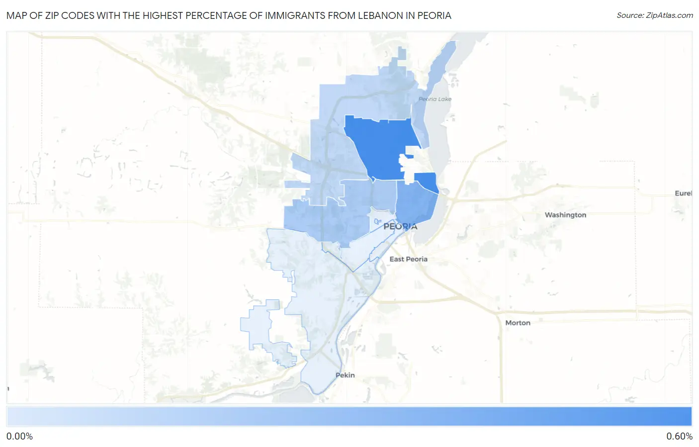 Zip Codes with the Highest Percentage of Immigrants from Lebanon in Peoria Map