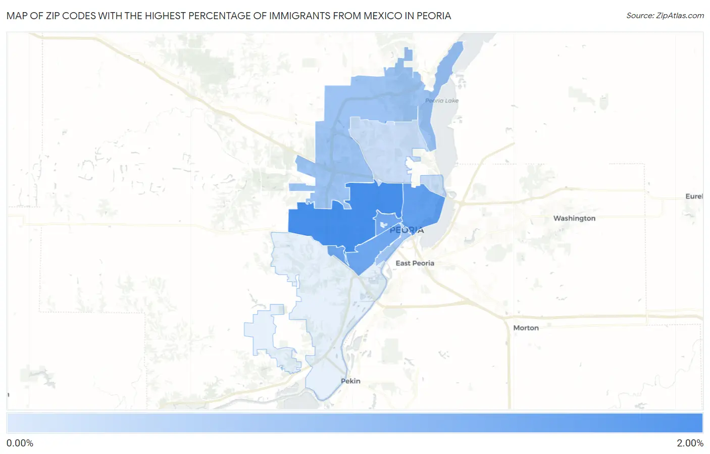 Zip Codes with the Highest Percentage of Immigrants from Mexico in Peoria Map