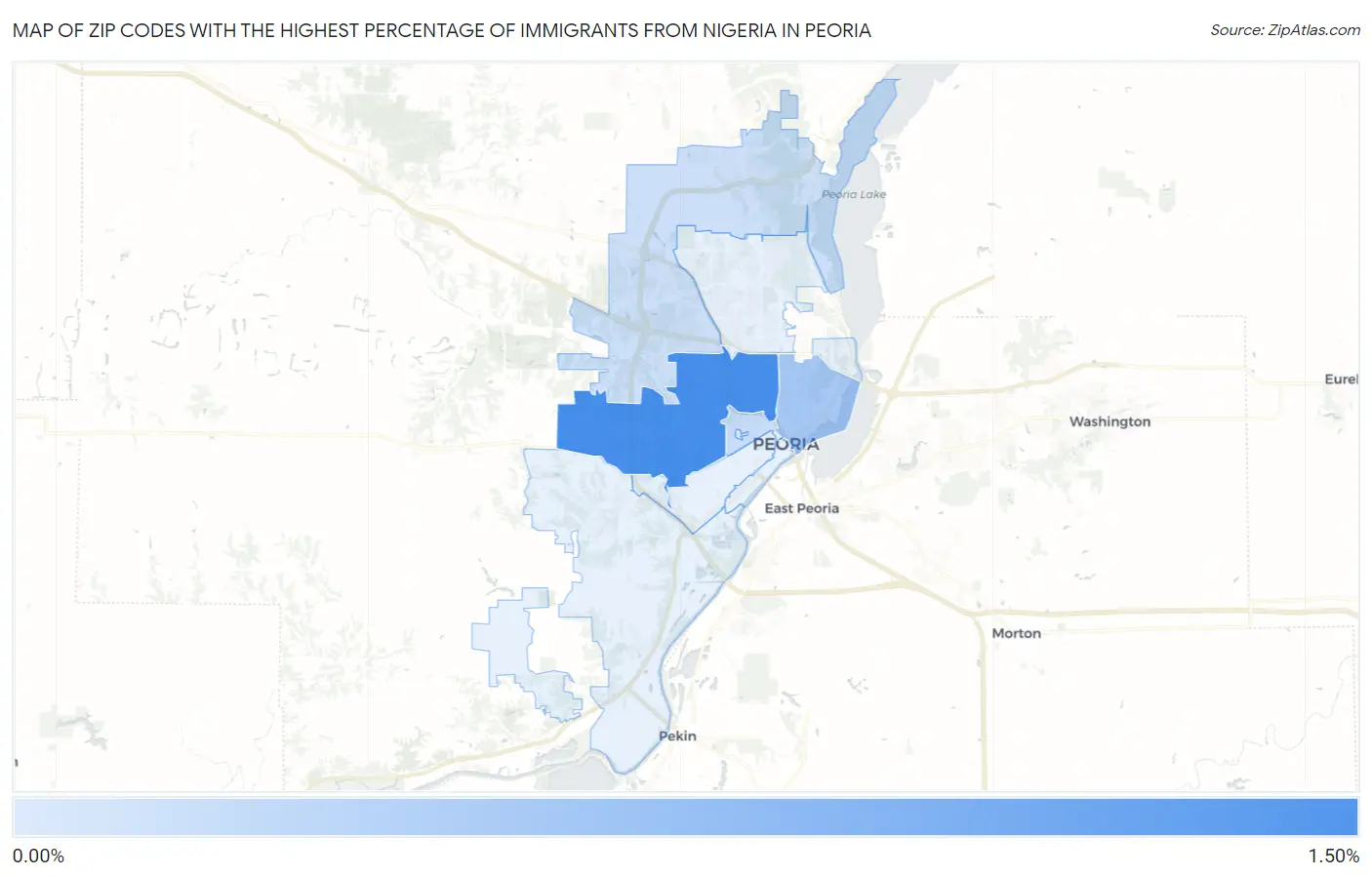 Zip Codes with the Highest Percentage of Immigrants from Nigeria in Peoria Map