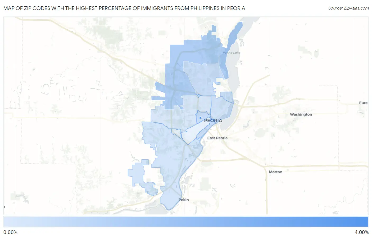 Zip Codes with the Highest Percentage of Immigrants from Philippines in Peoria Map
