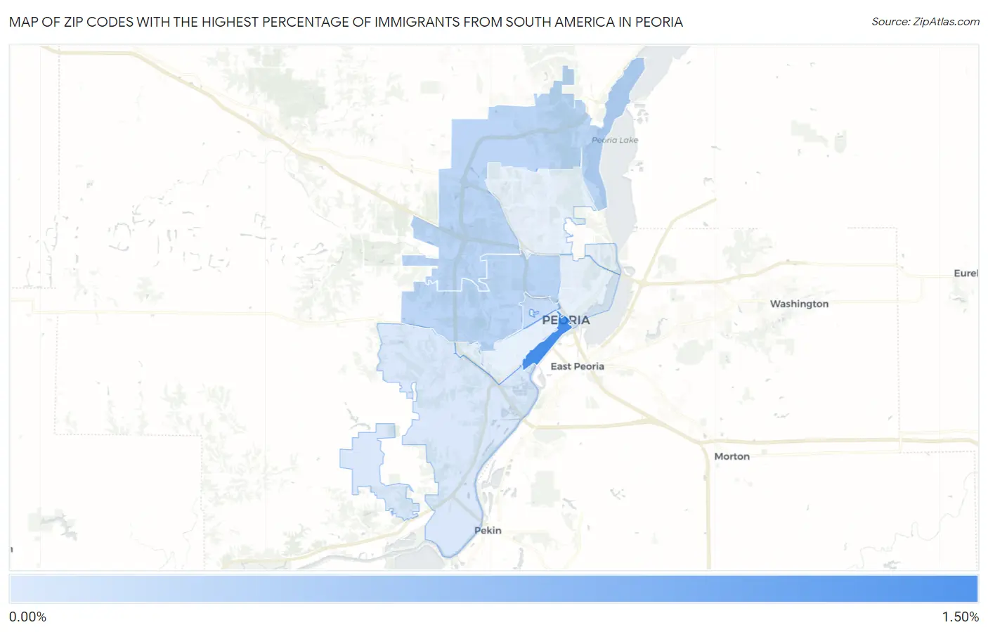 Zip Codes with the Highest Percentage of Immigrants from South America in Peoria Map