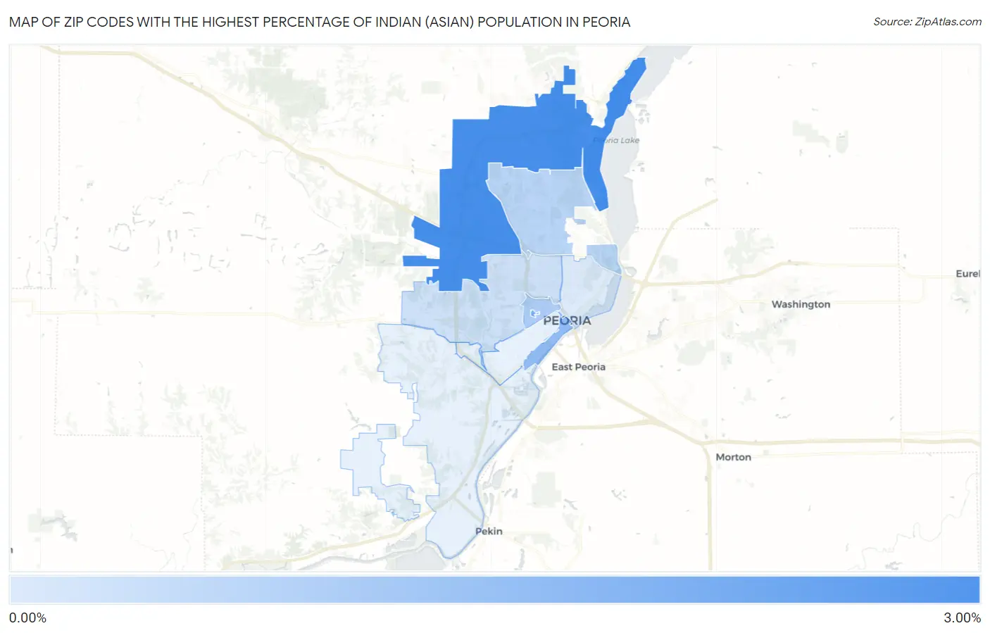 Zip Codes with the Highest Percentage of Indian (Asian) Population in Peoria Map