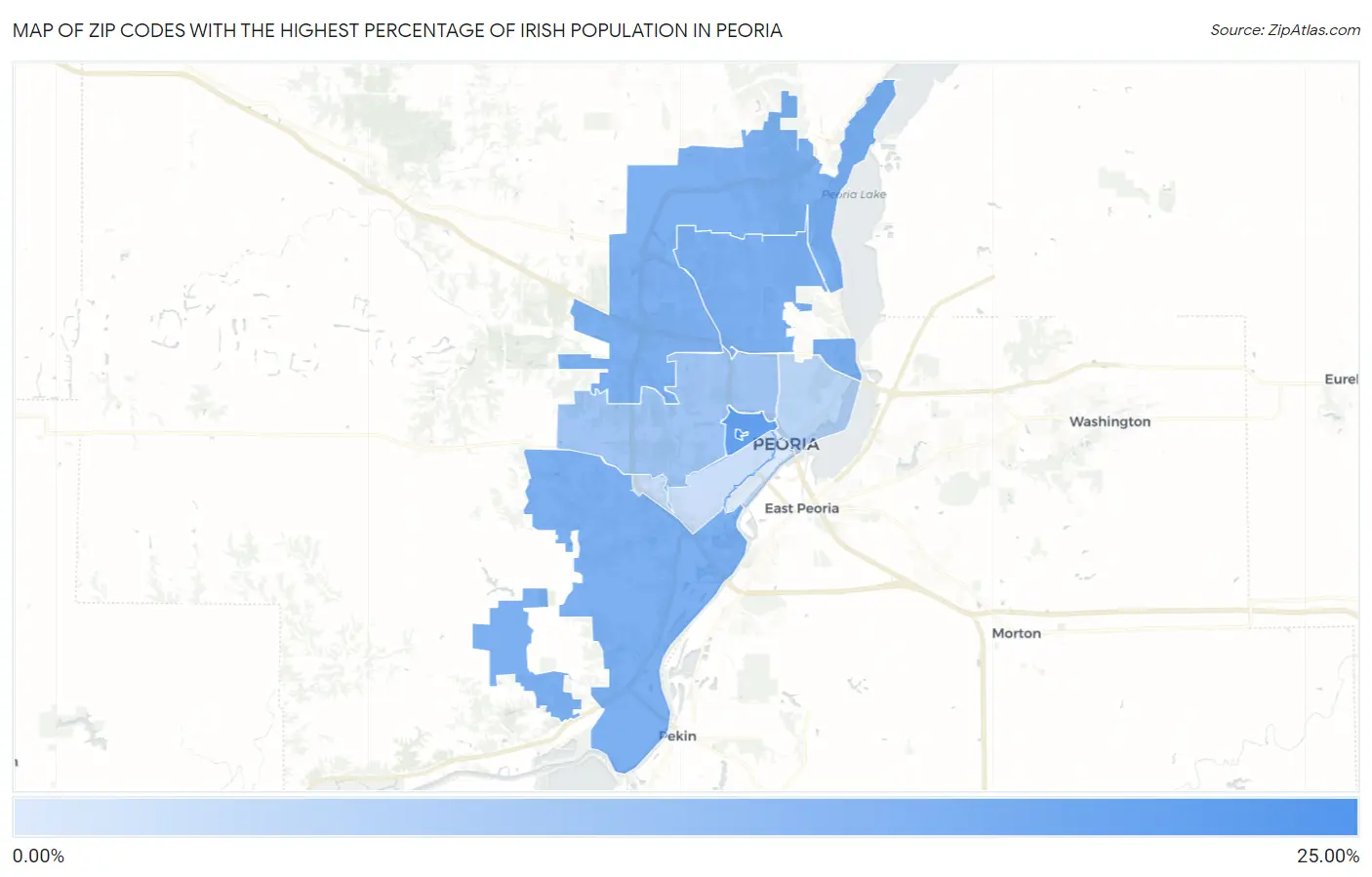 Zip Codes with the Highest Percentage of Irish Population in Peoria Map