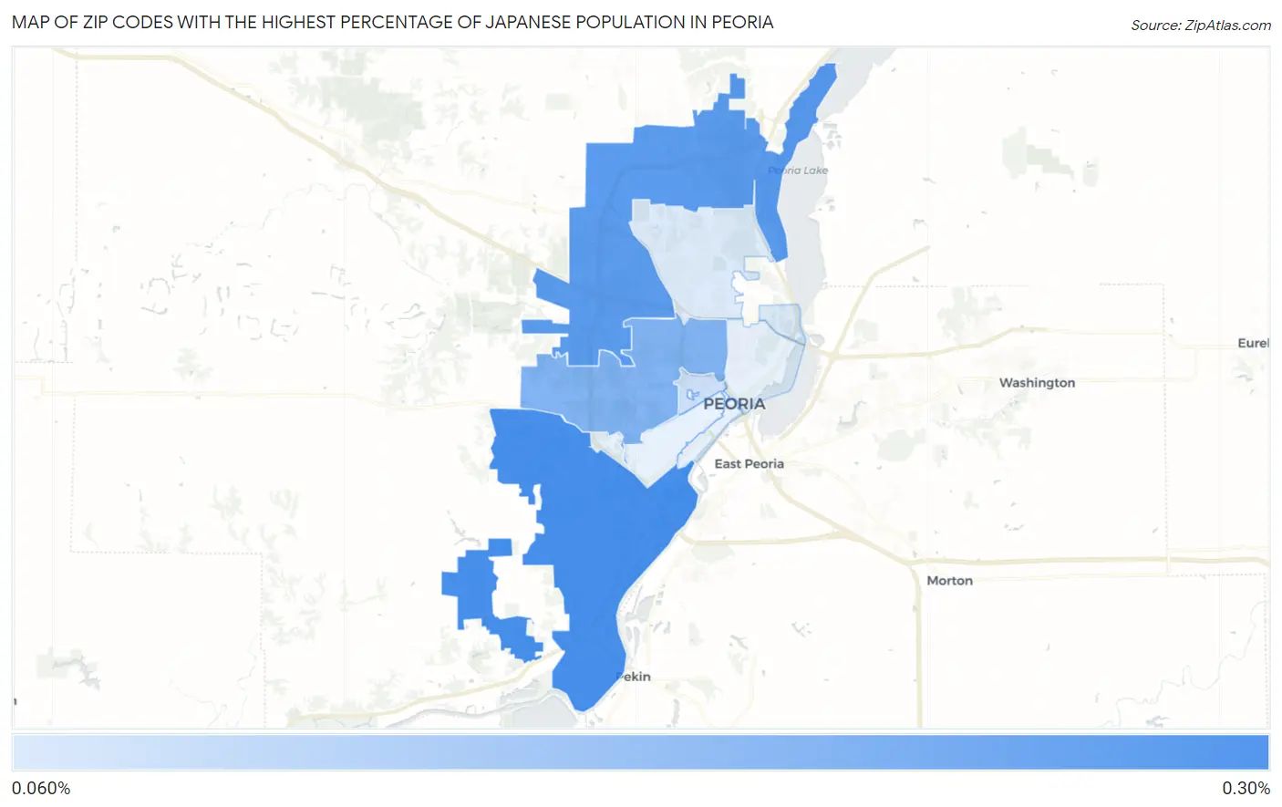 Zip Codes with the Highest Percentage of Japanese Population in Peoria Map