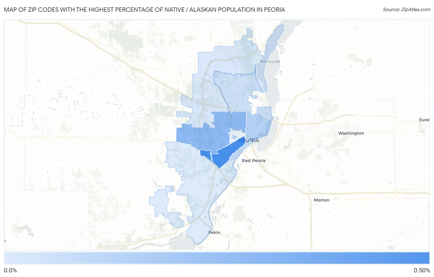 Zip Codes with the Highest Percentage of Native / Alaskan Population in Peoria Map