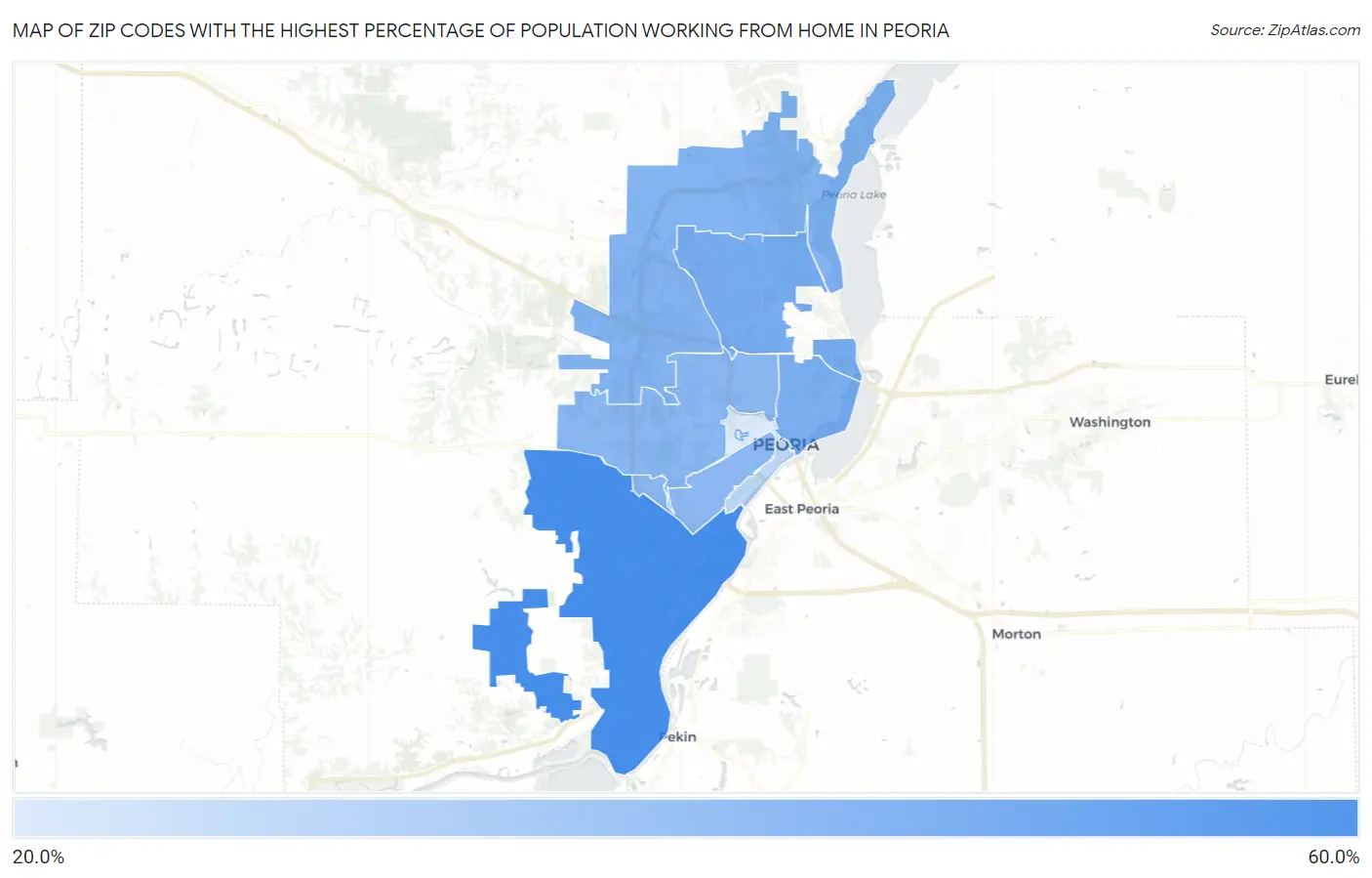 Zip Codes with the Highest Percentage of Population Working from Home in Peoria Map