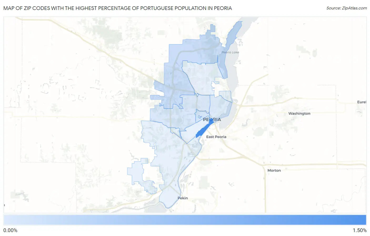 Zip Codes with the Highest Percentage of Portuguese Population in Peoria Map