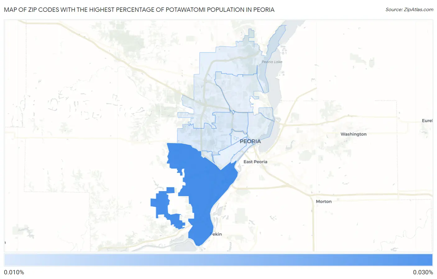 Zip Codes with the Highest Percentage of Potawatomi Population in Peoria Map