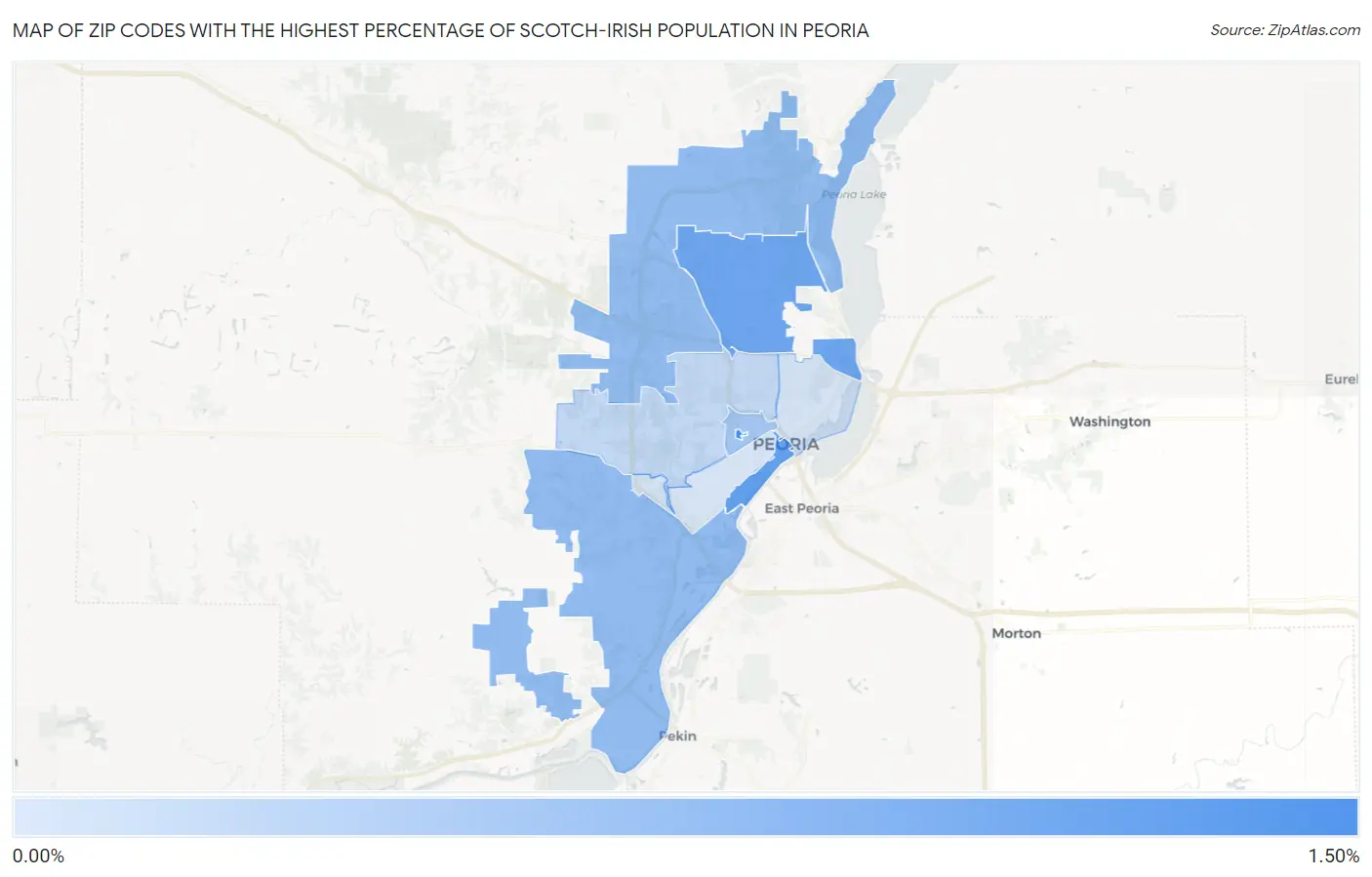 Zip Codes with the Highest Percentage of Scotch-Irish Population in Peoria Map