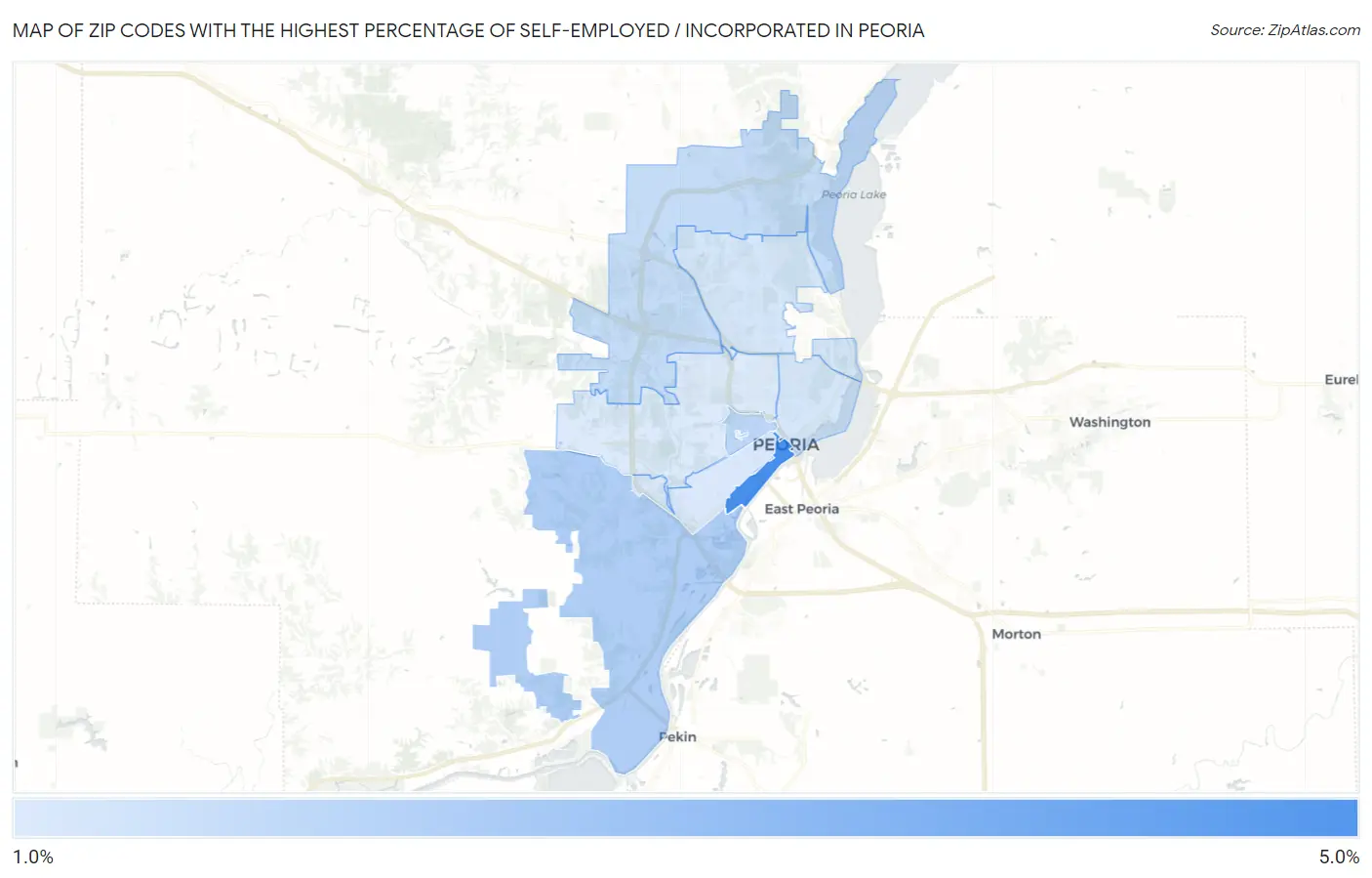 Zip Codes with the Highest Percentage of Self-Employed / Incorporated in Peoria Map