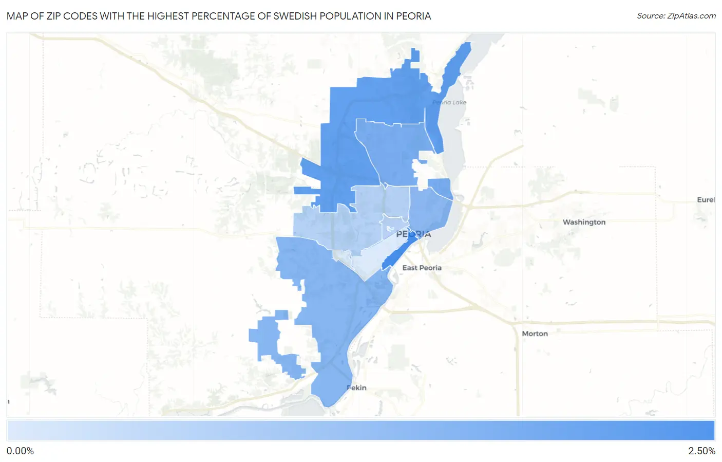 Zip Codes with the Highest Percentage of Swedish Population in Peoria Map