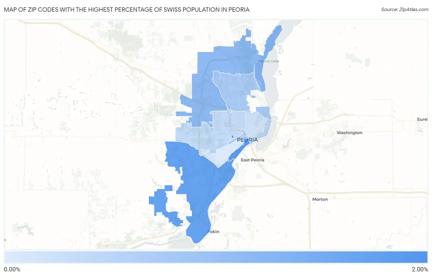Zip Codes with the Highest Percentage of Swiss Population in Peoria Map
