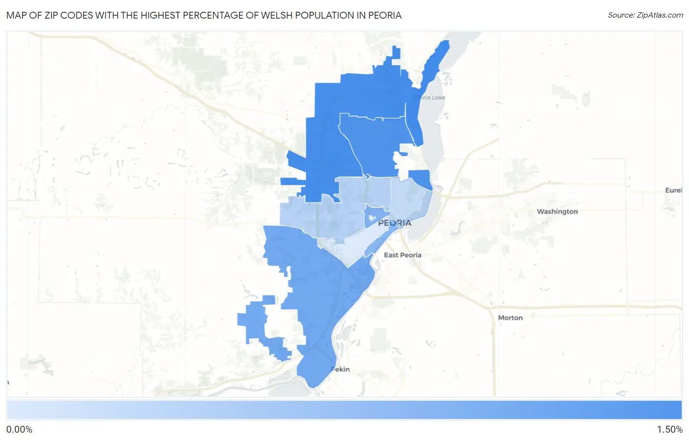 Zip Codes with the Highest Percentage of Welsh Population in Peoria Map