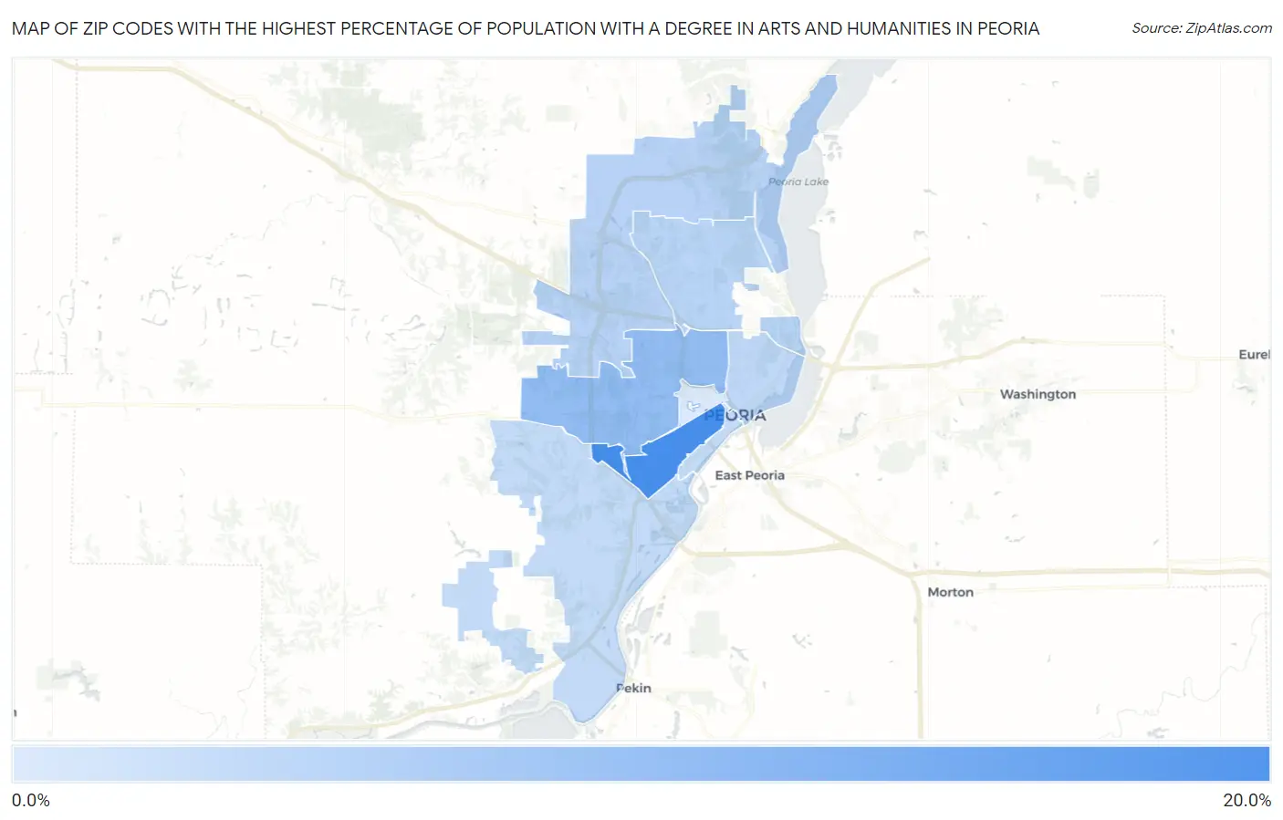 Zip Codes with the Highest Percentage of Population with a Degree in Arts and Humanities in Peoria Map