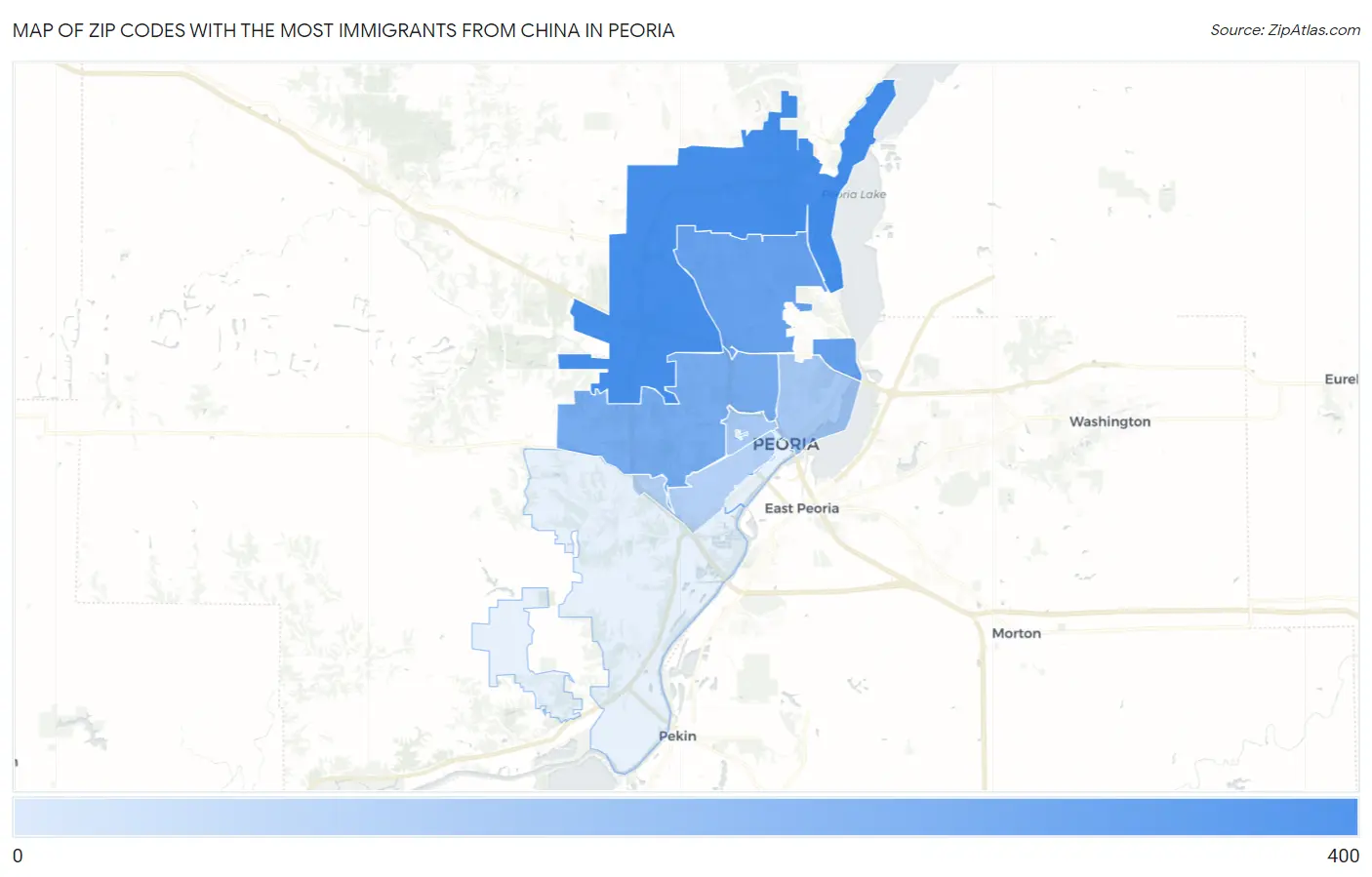 Zip Codes with the Most Immigrants from China in Peoria Map