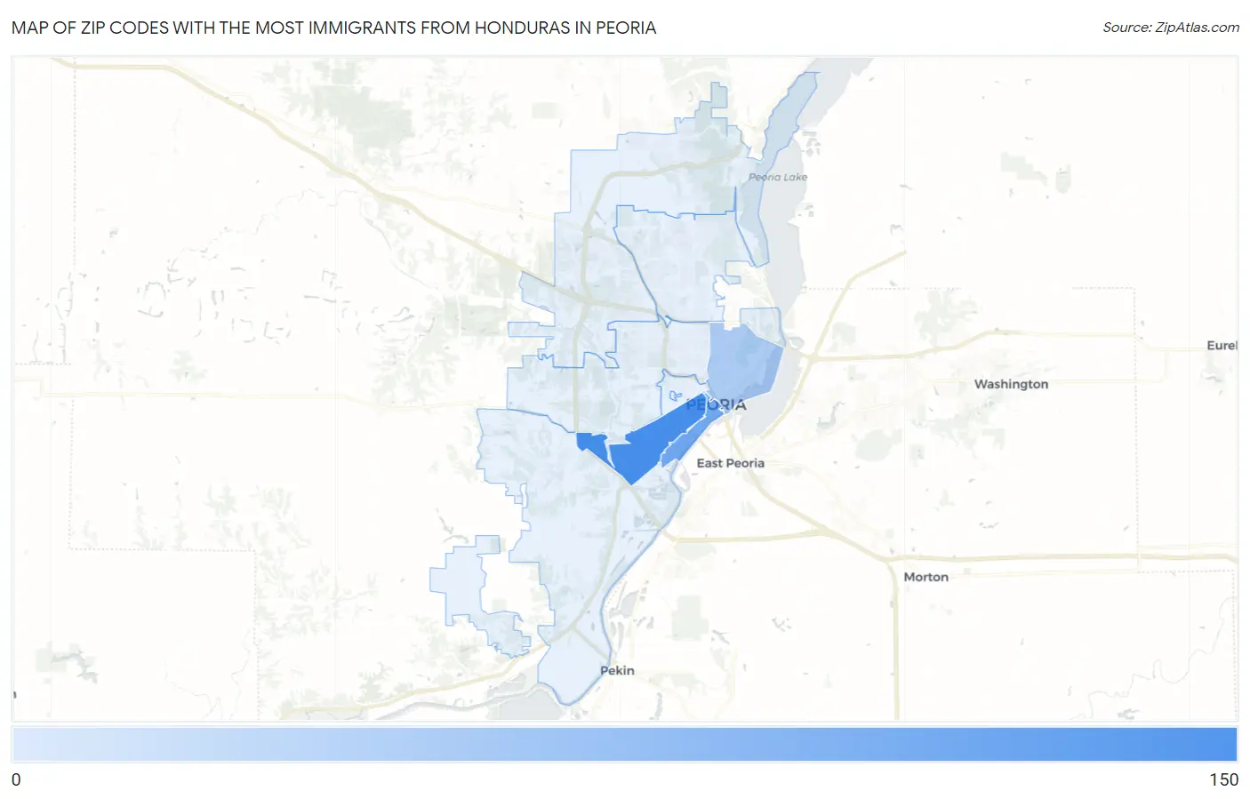Zip Codes with the Most Immigrants from Honduras in Peoria Map