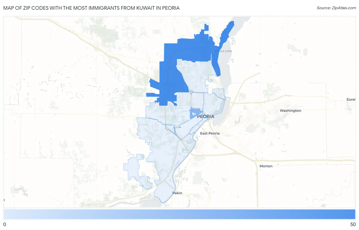 Zip Codes with the Most Immigrants from Kuwait in Peoria Map