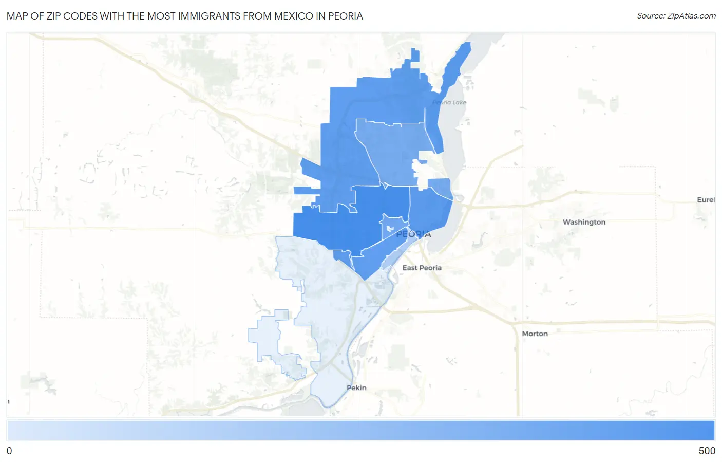 Zip Codes with the Most Immigrants from Mexico in Peoria Map