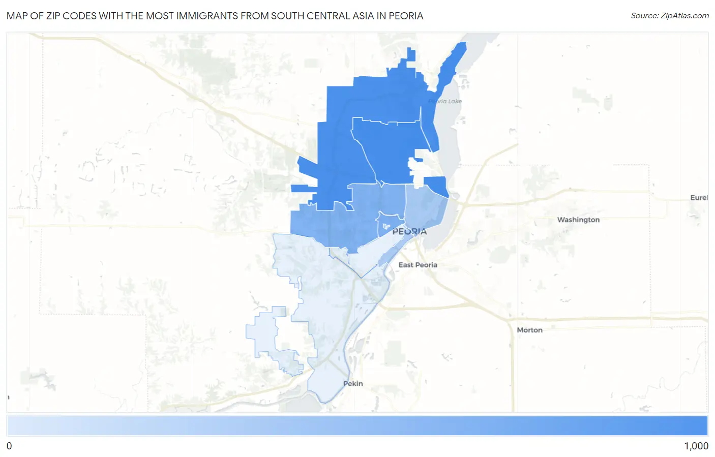 Zip Codes with the Most Immigrants from South Central Asia in Peoria Map