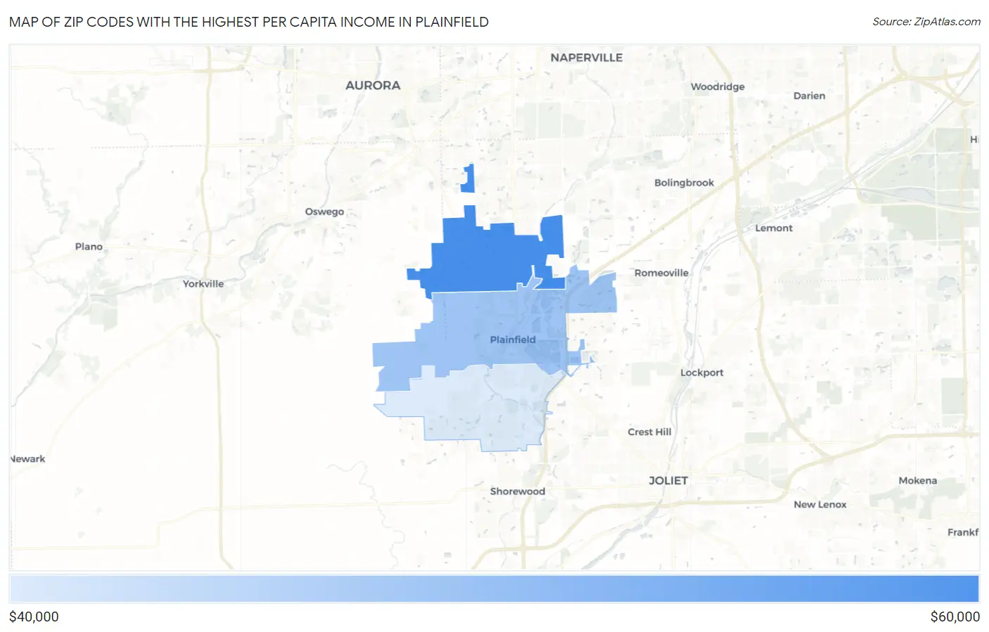 Zip Codes with the Highest Per Capita Income in Plainfield Map