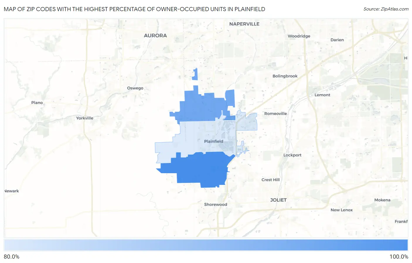 Zip Codes with the Highest Percentage of Owner-Occupied Units in Plainfield Map