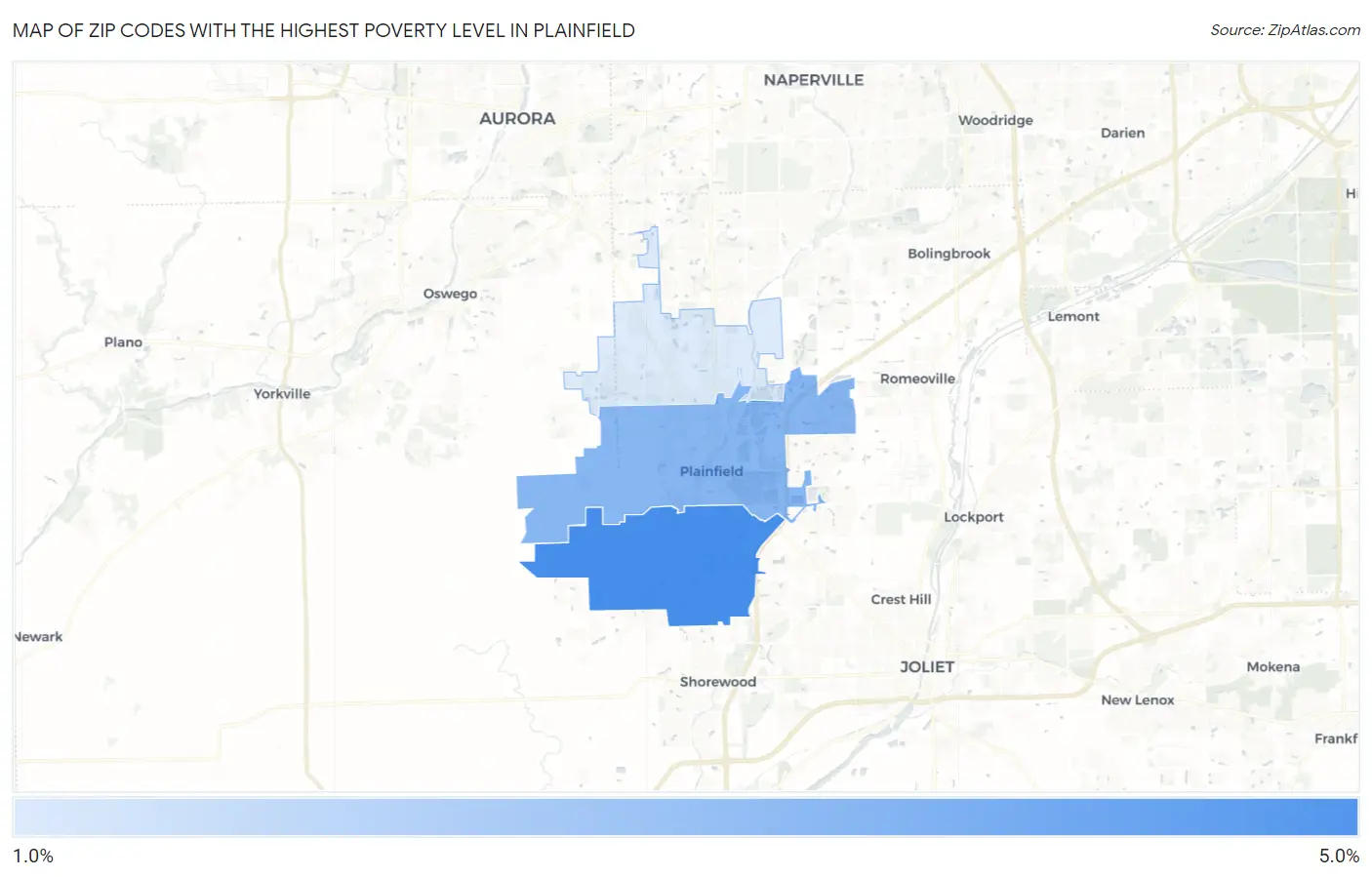 Zip Codes with the Highest Poverty Level in Plainfield Map
