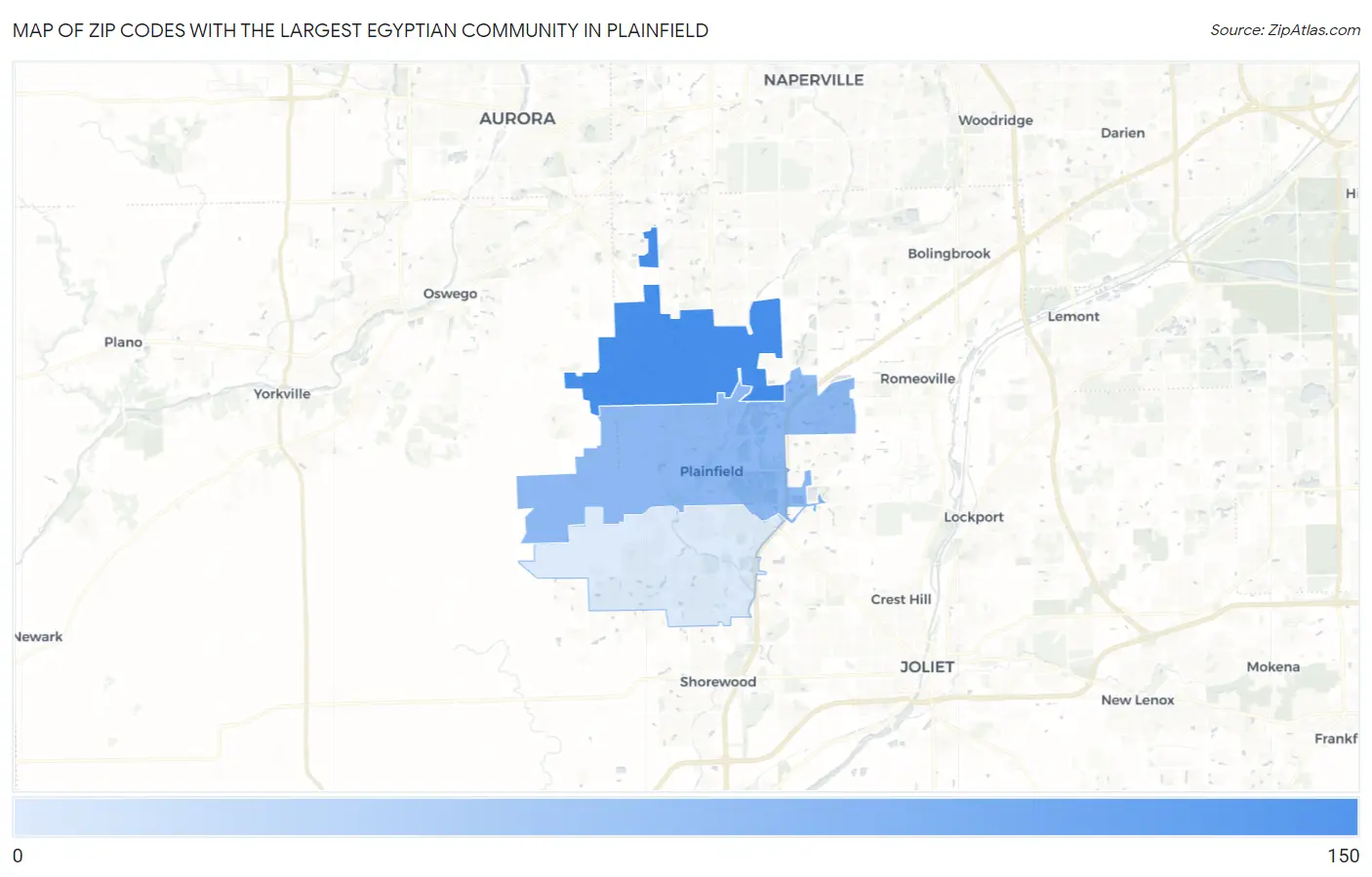 Zip Codes with the Largest Egyptian Community in Plainfield Map