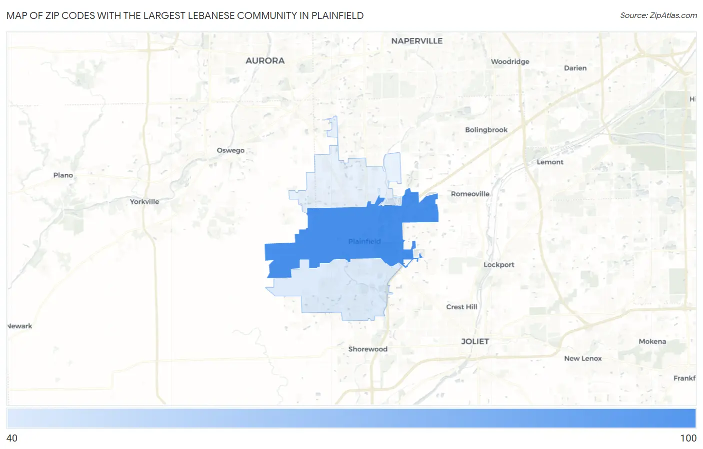 Zip Codes with the Largest Lebanese Community in Plainfield Map
